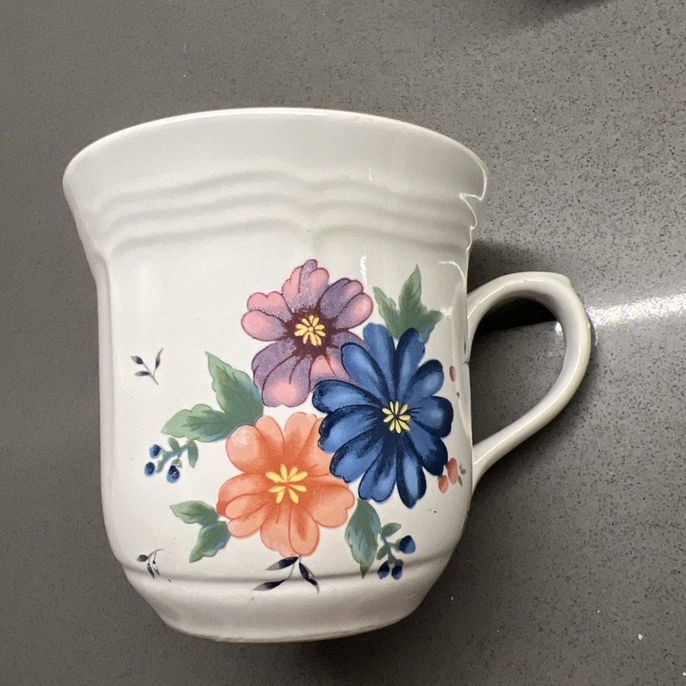2 Provincial NewCor Stoneware Coffee Mug Tea Cups China Flowers Floral